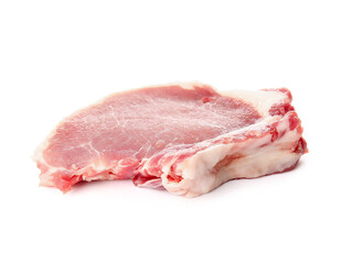 Raw pork steak on white background