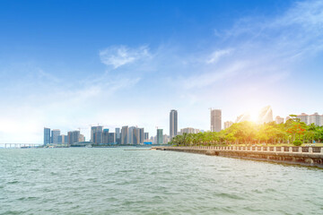 Obraz premium Sea and city view of Zhanjiang, China