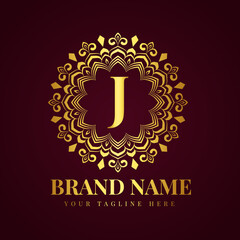 Gold color luxury letter j brand logo design template