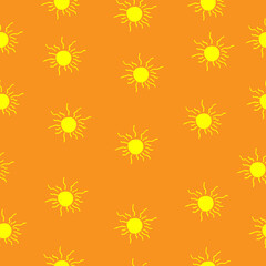 Fototapeta na wymiar sunburst illustration on orange background. seamless pattern. hand drawn vector. yellow sun icon. sunlight, sunbeam. doodle art for wallpaper, wrapping paper and gift, fabric, textile, backdrop.