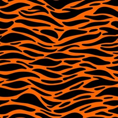 Seamless pattern. The tiger is orange with black. Vector.
