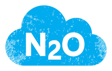 Nitrous oxide gas icon with scratched effect. Isolated vector nitrous oxide gas icon image with scratched rubber texture on a white background.