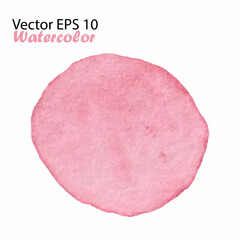 Vector Watercolor Brush Stroke Splash Circle in Pink Girly Color. Handmade design element. Hand Painted watercolour Dot