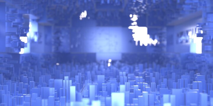 Abstract  geometric greeble cube background. City buildings model aerial view. 3d illustration