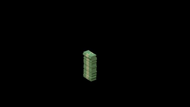 Lots Of Cartoons Stacks of Dollars Increase And Then Falling To The Ground With Alpha Channel, In this cartoon style animation dollars stacks rises and then fall, Transparent Background - Shadow Map