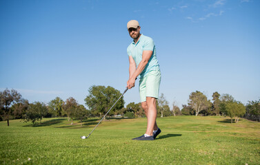 professional sport outdoor. male golf player on professional golf course.