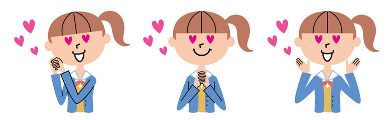 目がハートマークの女子中高生のイラスト