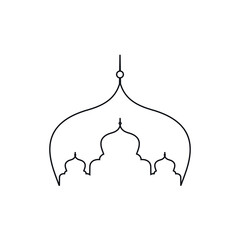 Mosque continuous line art drawing vector minimalist design. islamic symbol sign isolated one white background. eid mubarak idul adha fitr fitri lebaran