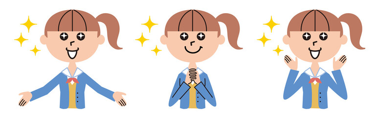 希望で目をキラキラさせた女子中高生のイラスト