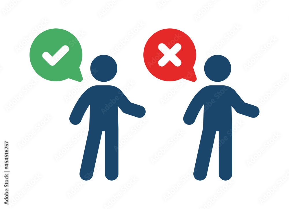 Poster person with accept and decline icon on speech bubble vector illustration.