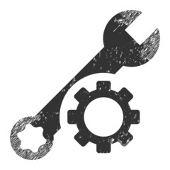 Tuning wrench icon with grunge style. Isolated vector tuning wrench pictogram with grunge rubber texture on a white background.