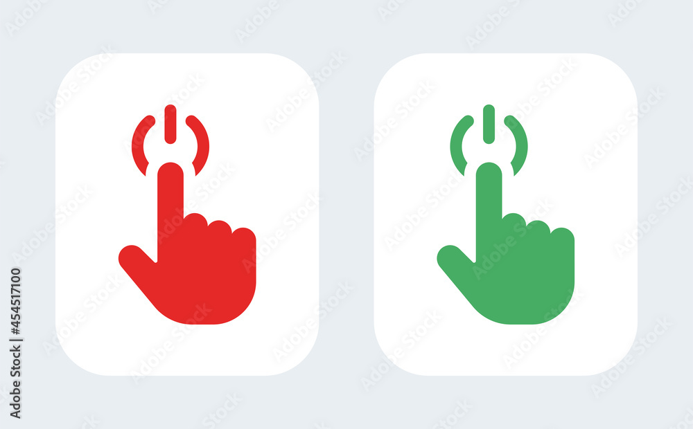 Poster power button with clicking hand icon vector illustration.