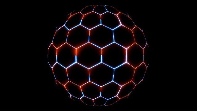 Hexagon and red blue laser sphere ball on the black screen