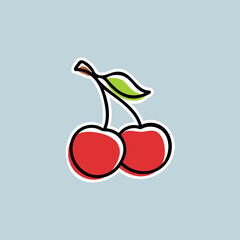 cherry red fruit sticker doodle sketch hand drawn icon logo illustration