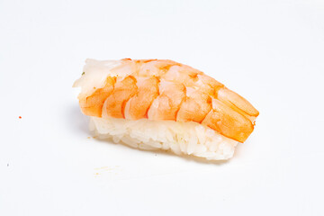 Traditional japanese nigiri sushi, separated on white background, side view