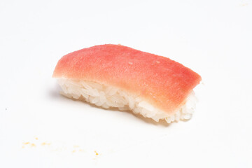 Traditional japanese nigiri sushi, separated on white background, side view