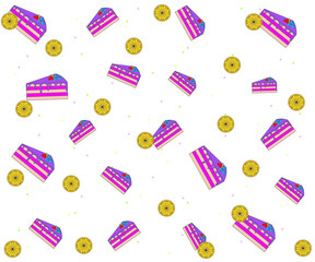 delicious pattern with slices of cake and lemon slices