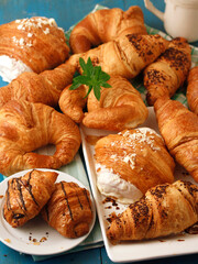 Varied croissants. Confectionery pastries.