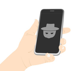 The thief on the phone screen, robber on the smartphone vector stock illustration