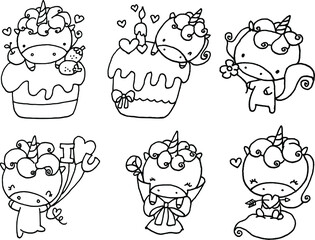 Vector illustration cartoon unicorn birthday cake series
