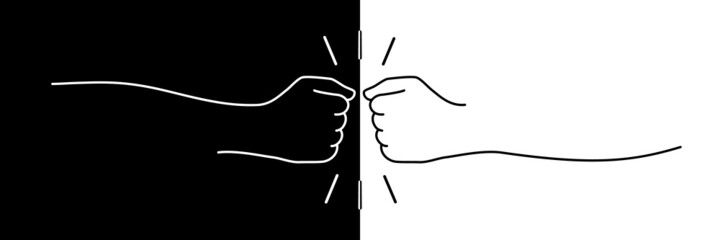 Fist bumping banner white and black hand drawn with single line