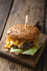 Cheeseburger with caramelized onions