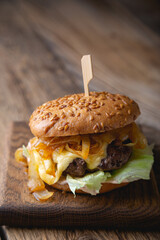 Cheeseburger with caramelized onions