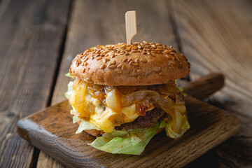 Cheeseburger with caramelized onions
