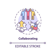 Collaborating concept icon. Team cooperation. Productive relationship style. Conflict management strategy abstract idea thin line illustration. Vector isolated outline color drawing. Editable stroke