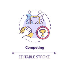 Competing concept icon. Rivalry at workplace. Competitive relationships. Conflict management abstract idea thin line illustration. Vector isolated outline color drawing. Editable stroke