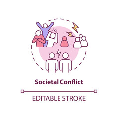 Societal conflict concept icon. Relationships in society. Relations in groups. Conflict management abstract idea thin line illustration. Vector isolated outline color drawing. Editable stroke