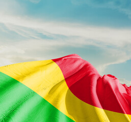 Mali national flag cloth fabric waving on the sky with beautiful sun light - Image