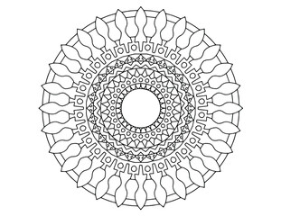 black and white mandala design for designing, wedding card, background, tattoo, yoga, meditation, coloring, traditional