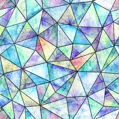 Abstract geometric triangles seamless pattern. Watercolor hand drawn texture