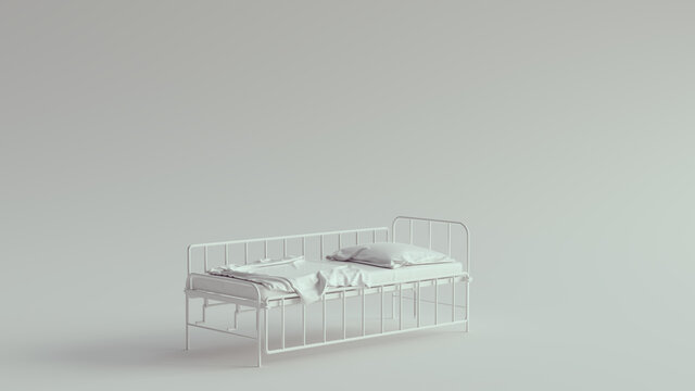 White Hospital Bed Nursing Medical Recovery Care 3d illustration render