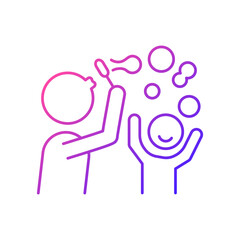 Blow bubbles together gradient linear vector icon. Parent-child bond. Spending time at park. Outdoor activity. Thin line color symbol. Modern style pictogram. Vector isolated outline drawing