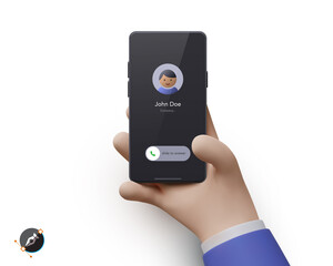 3d realistic phone in hand with shadow isolated on white background. Vector illustration