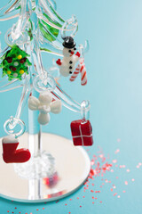 Glass Christmas tree with ornaments