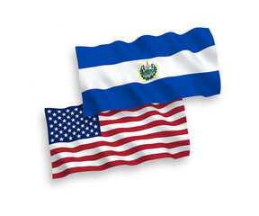 Flags of Republic of El Salvador and America on a white background