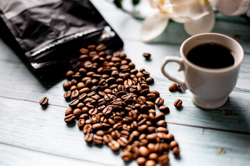 coffee beans and cup