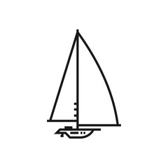 yacht sailing vector outline style, line icon isolated on transparent background. side view