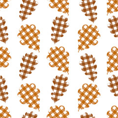 Seamless pattern Autumn plaid print oak leaves vector illustration	