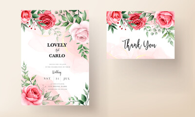 romantic maroon flower wedding invitation card template