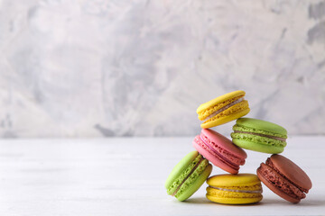 Macaroons on a white background.