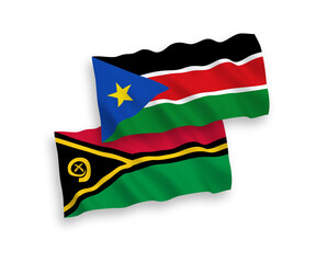 Flags of Republic of Vanuatu and Republic of South Sudan on a white background