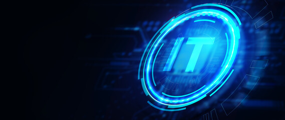 IT consultant presenting tag cloud about information technology. 3D illustration