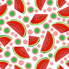 Seamless pattern. Slices of watermelon in a white background.