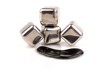 Cosmetic skincare background.  Gel eye patches and  silver stones. The concept of the Skincare Anti aging, anti wrinkle.