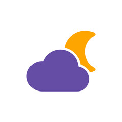 Moon and clouds vector glyph icon. Weather sign