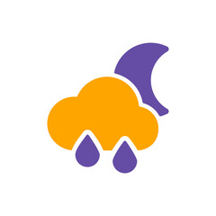 Raincloud with raindrops moon vector glyph icon